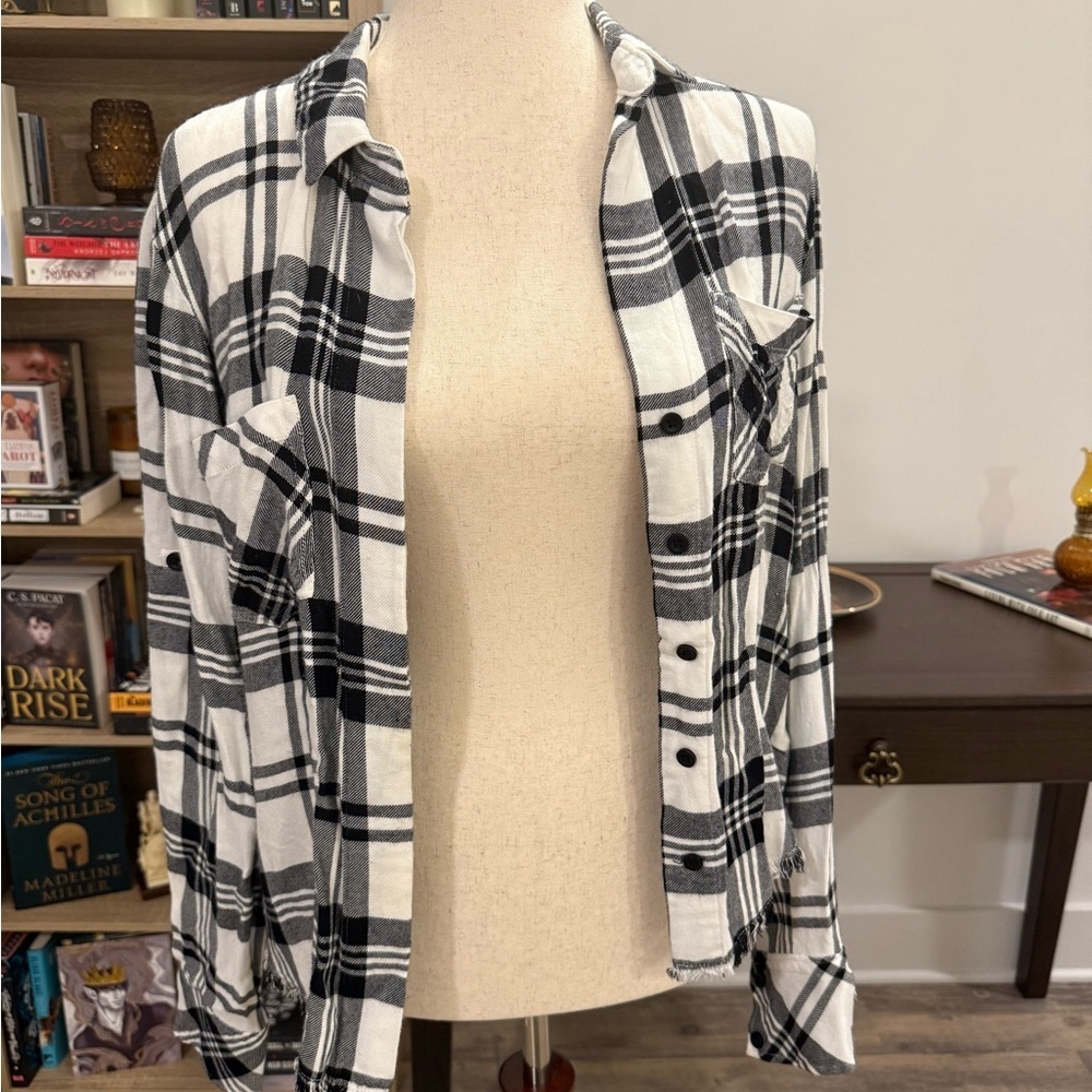 Cloth & Stone / Anthropologie | Black and White Plaid Flannel Jacket XS